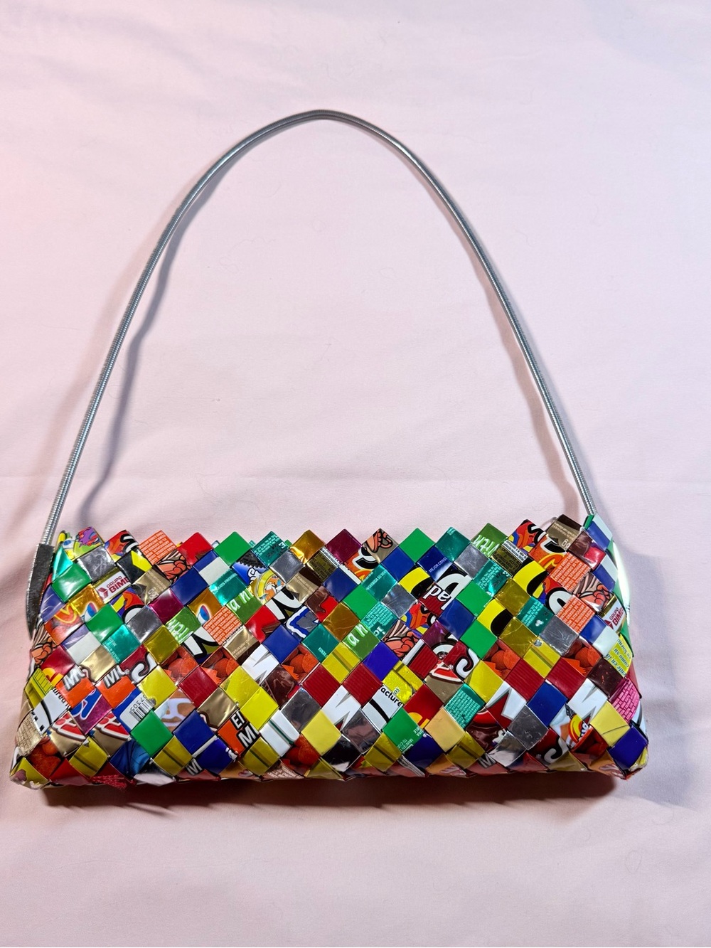Nahui Ollin Candy Wrapper Woven Shoulder Bag Recycled Eco Pop Art Purse